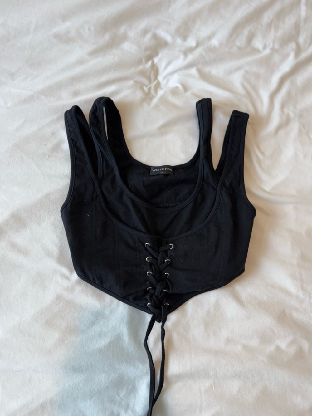 White Fox Boutique Black Lace-Up Crop Tank